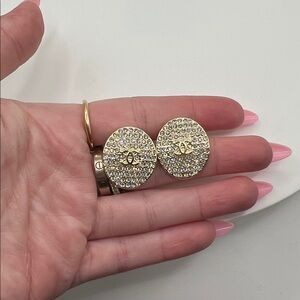 081. Elegant‎ Gold and Silver Crystal CC Stud Earrings